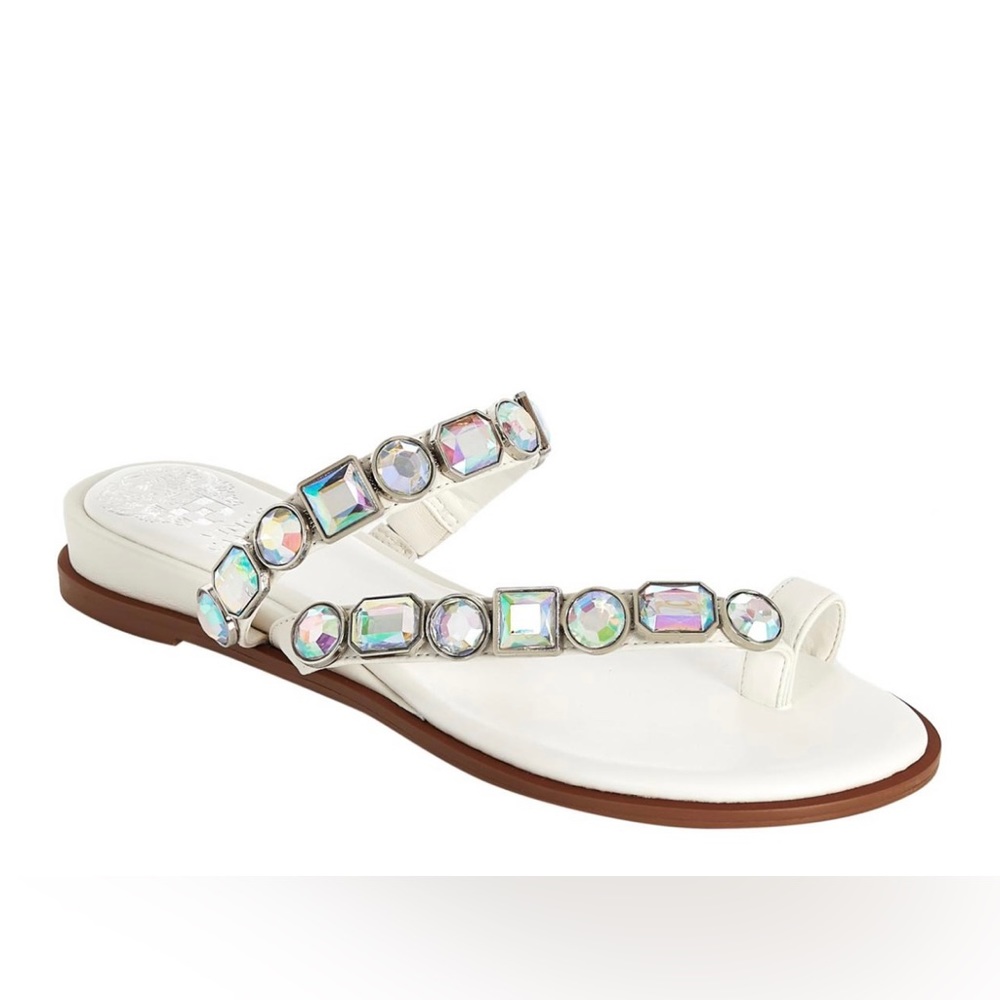 Vince Camuto‎ Bejeweled Sandals Ambridil White Leathers shoes Toe Loop
